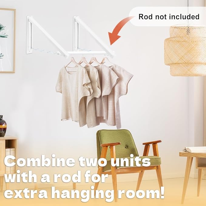 Zoyiancy 2pcs Wall Mounted Clothes Rack, Foldable Laundry Coat Racks, White Retractable Clothes Drying Rack for Home Storage Organiser Space Saving