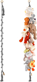 80" Cotton Hanging Storage Chain For Stuffed Animals Storage with 40 Metal Clips, Stuffed Animal Organizer Chain for Wall Corner Nursery Play Room, Grey