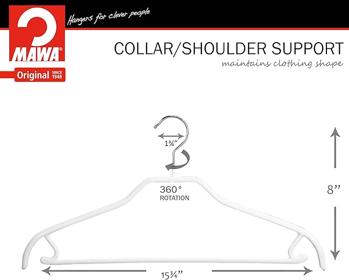 Mawa by Reston Lloyd Silhouette Non-Slip Space Saving Hanger with Skirt Hooks, Style 41/FRS, Set of 2, White
