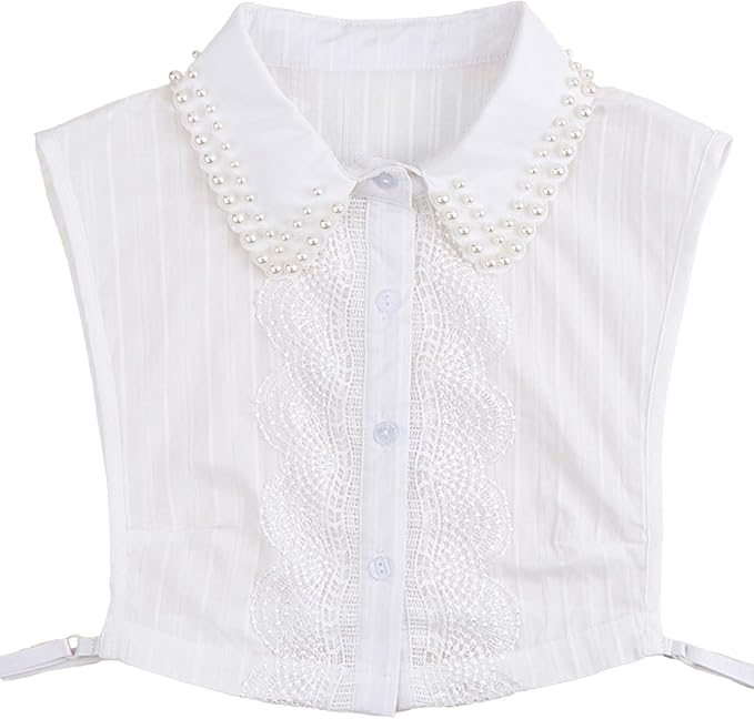 Handcrafted Faux Diamond and Pearl Fake Collar Shirts Versatile Dickey Collar Half Shirt Collar for Women