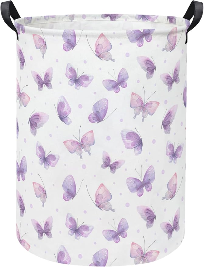 Baby Laundry Hamper kids laundry Basket Waterproof Storage Bin for Bedroom Toy Clothes Organizer Basket Woodland Animals Room Décor(Purple Butterfly)