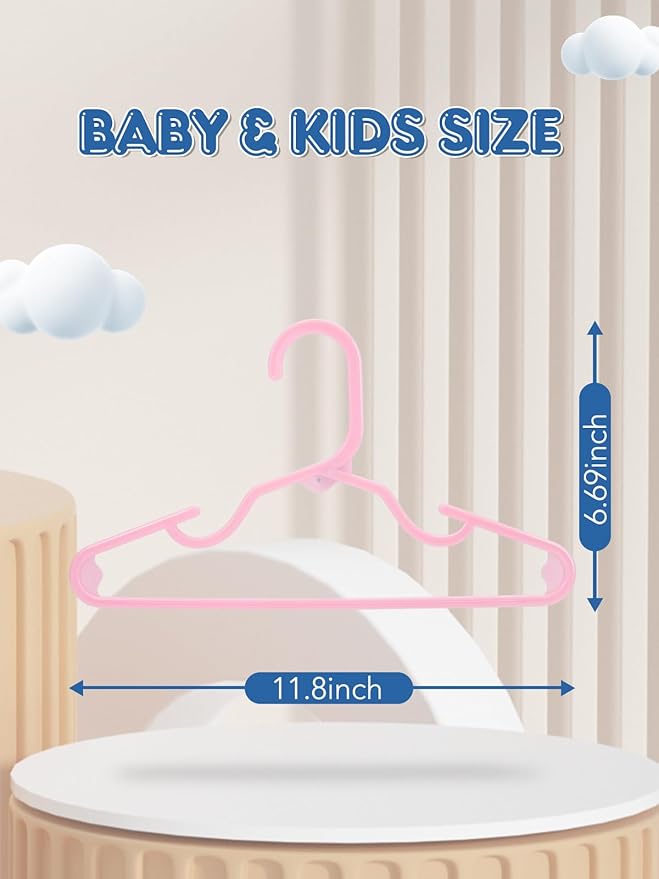 SMARTOR 60 Pack Baby Hangers - 11.7 Inch Plastic Baby Hangers for Closet - Childrens Hangers for Clothes & Infant Hangers for Closet - Closet Hangers for Daily Use - Pink