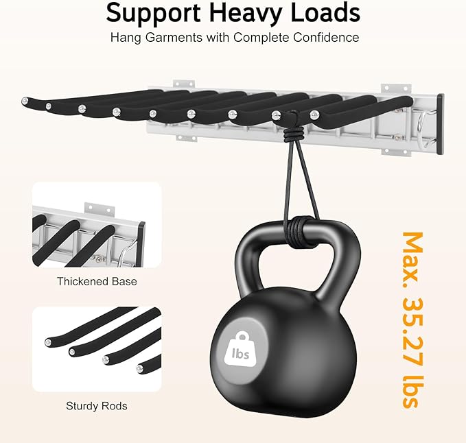 9 Arms Steel Slide Out Pants Rack Closet Pants Hanger Bar Pull Out Trousers Rack Tie Belts Scarf Racks, Wardrobe Clothes Organizers Rail Pull Out Closet Storage Rod-(Right Side Mounts)