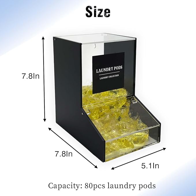 Laundry Pods Container, Acrylic Candy Dispenser with 2 Lid, Dishwasher Pod Holder for Laundry Room, Home, kitchen, Office Used- Stand or Wall Mount,Black