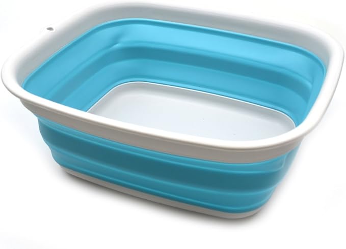 SAMMART 9.45L (2.5 Gallon) Collapsible Tub - Foldable Dish Tub - Portable Washing Basin - Space Saving Plastic Washtub (Bright Blue, M)