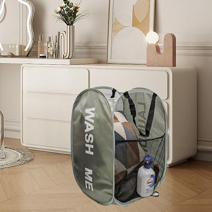 Mesh Popup Laundry Hampers, Collapsible Laundry Baskets, 2 Pack Dirty Clothes Hampers for Home, Bathroom, College Dorm, RV Cruise, Travel (Gray + Blue)