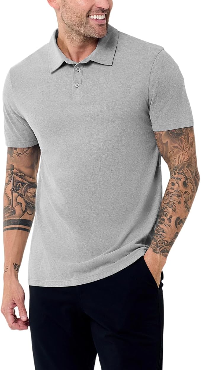 INTO THE AM Polo Shirts for Men - Slim Fit Short Sleeve Collared Shirt S - 4XL Fitted Collar Polos for Work