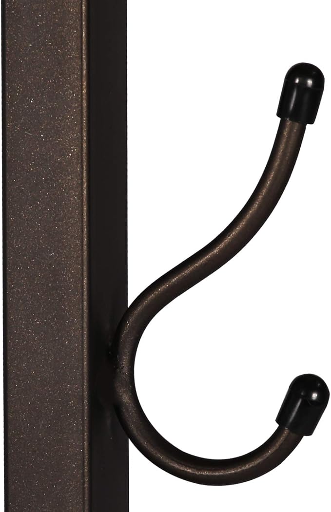 VECELO Industrial Coat Rack,Enterway Clothes Stand With 2 Tier Storage Shelves/Basket,Hall Trees with 8 Dual Hooks, Brown+Black