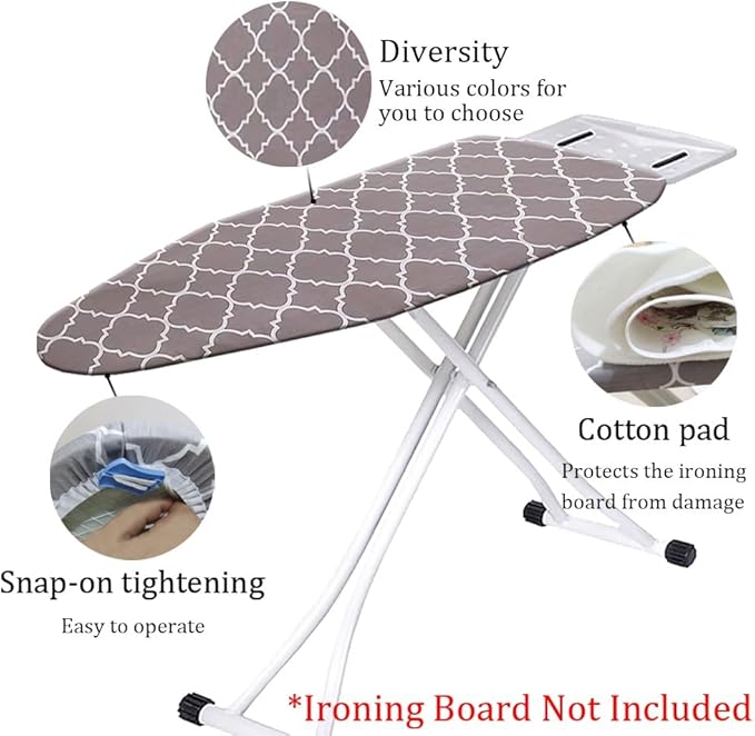Cotton Ironing Board Cover,35x12in 39x13in 43x13in 47x15in Ironing Board Cover and Pad Standard Size Homes Iron Board Cover Ironing Cover and Pad(Coffee,47x15in)