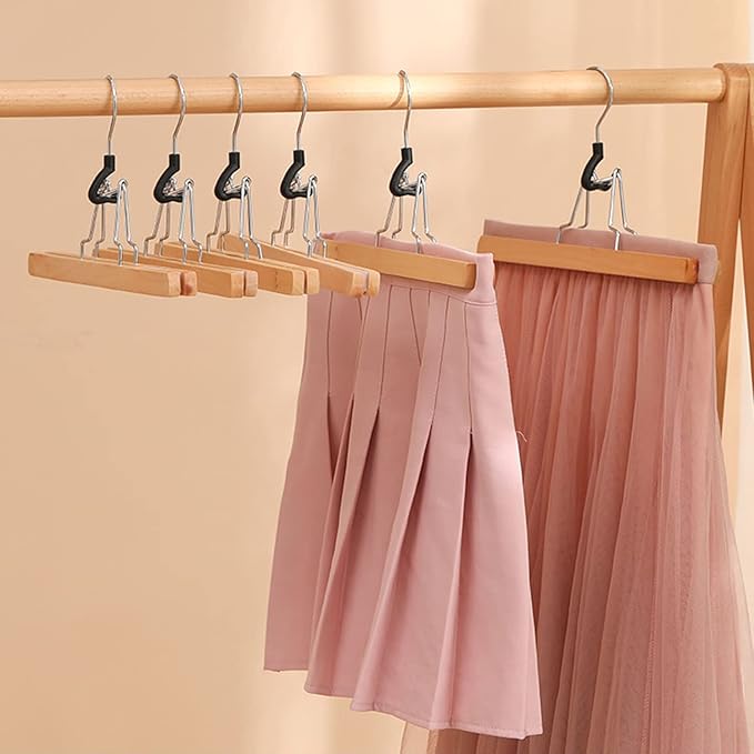 Tosnail 12 Pack Wooden Skirt Pants Clothes Hangers with 360° Swivel Hook, Non Slip Slack Hanger, Jeans Hangers, Trouser Hanger, Wrinkle Free Clamp Closet Organizer