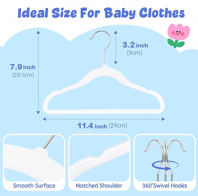 HOUSE DAY 11.4 Inch Baby Hangers 30 Pack - Plastic Kids Hangers Space Saving Thin Profile, Children Closet Organizers with Rotatable Hook of 360°, Heavy Duty for Toddler Clothes Nursery - Ivory