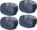 4 Piece Popup Mesh Laundry Basket Durable Handles Collapsible Laundry Baskets Folding Clothes Pastic Hamper for Laundry Room College Dorm (Navy Blue)