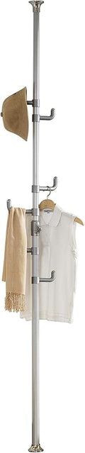 PRINCE HANGER Vertical One-Touch Pole Coat Rack — 6 Independent Rotating Hooks (Silver)