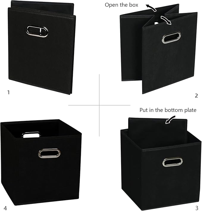 Fabric Cloth Storage Bins,Fabric Cube Organizer with Dual Handles Foldable Cube Storage Baskets for Home Bedroom Storage,Set of 12,(Black)