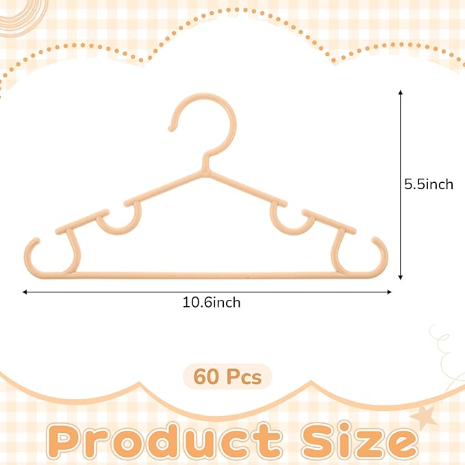 Hsei 60 Pack Pastel Color Kids Nursery Hangers Plastic Baby Hangers Heavy Duty Toddler Hanger for Pants, Coat, Skirts, Closet, Nursery Decor(Orange)