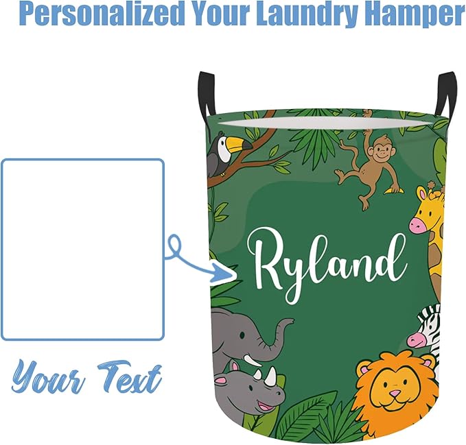 Personalized Baby Boys Laundry Basket with Name, Custom Name Safari Animals Laundry Hamper for Girls Adults, Customize Baby Dirty Clothes Basket with Name and Handles