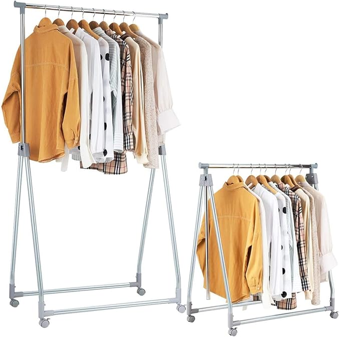 Nightcore Extendable Garment Rack, Heavy Duty Foldable Clothes Rail with Adjustable Hanging Rod & Rolling Casters, Movable Clothes Hanger for Home, Office, Store, Market