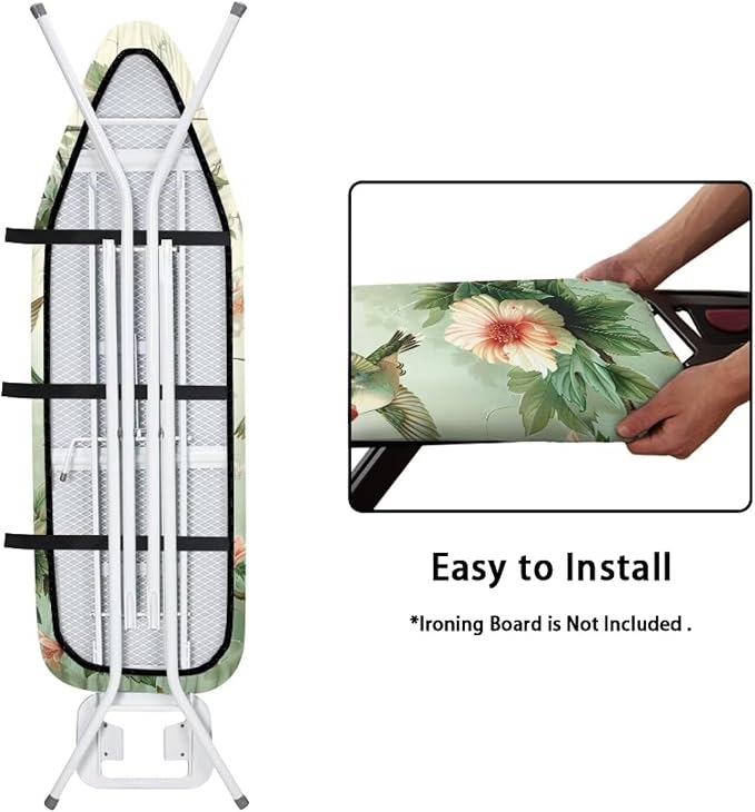 Hummingbird Floral Ironing Board Cover Resist Scorching and Staining, 15x54 Heavy Duty Iron Pad Covers Standard Boards with Elastic Edges