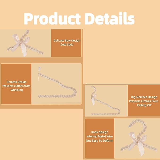 16 inch Pearl Hanger Cute Ribbon Bow Hanger Metal Elegant Clothes Hangers for Wedding Dress Photographing or Decorate Your Closet (5, Gold)