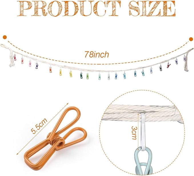 Stuffed Animal Storage Chain 78inch Hanging Stuff Animals Organizer with 20 Clips Macrame Wall Toy Storage Decor for Bedroom Display