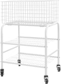 Rolling Laundry Basket on Wheels, 3-Tier Garment Storage Cart, Metal Wire Laundry Hamper Cart for Laundry Room, Bathroom, Bedroom (White)
