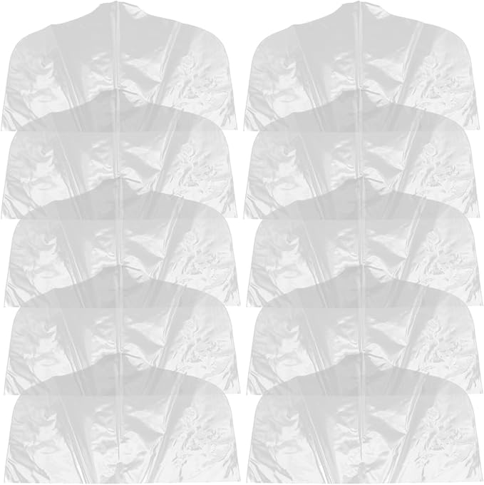 GLEAVI 10-Pack Clear Garment Shoulder Covers: 0.18mm Heavy Duty PVC Clothes Dust Protectors, 20"x14" Half-Length Closet Storage Bags for Suits, Jackets & Shirts