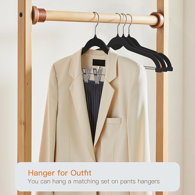 Flottian 36 Pack Black Velvet Pants Hanger,Velvet Hangers with Clips Adjustable,Space-Saving Slim Flocked Hanger,Heavy Duty Non Slip Hangers for Skirts,Coats,Pants,Dress