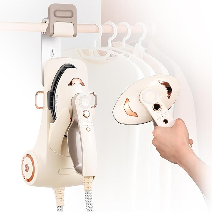 Handheld Steamer for Clothes, 1500W Garment Steamer Steam Iron with Large Soleplate, 390ml Detachable Water Tank, 2 Steam Levels/Pulse Steam/Dry Iron, 20s Heat Up, for Apartment/Hotel/Home
