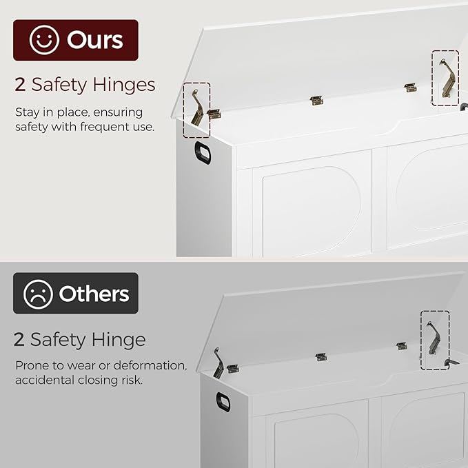 Storage Chest, 47.2” Toy Box, Entryway Storage Trunk, Shoe Bench with Storage, Engineered Wood Storage Cabinet with 2 Safety Hinges, Entrance Bench for Living Room, White SCWT2201