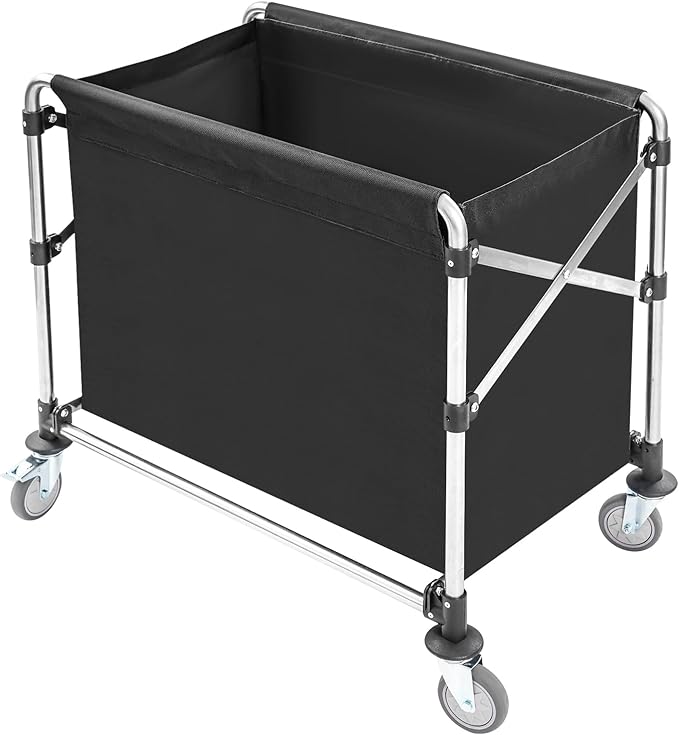 Commercial Laundry Cart with Wheels, 440lbs Heavy Duty Folding Laundry Cart, Rolling Laundry Basket with Oxford Cloth Hamper, 34.25 * 20.47 * 30.7in for Home, Dorm, Hotel, and Commercial Use (Black)