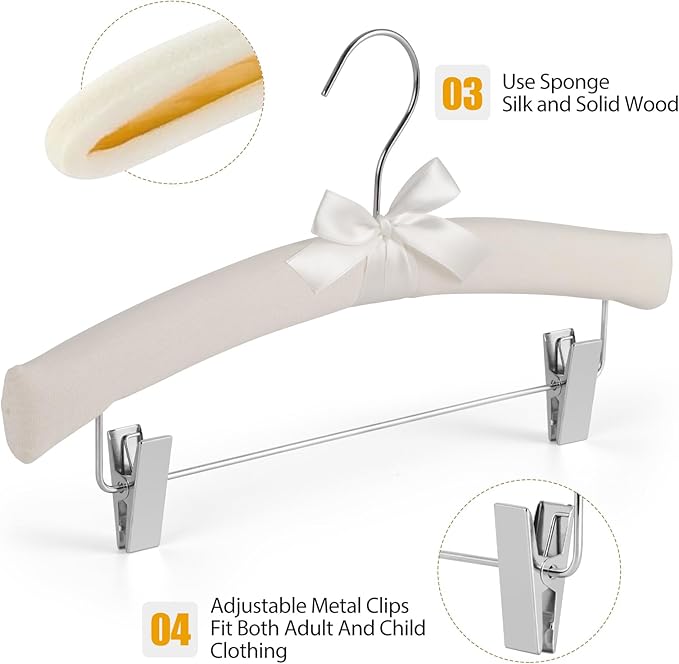 VWV 4-Pack Fabric Thickened Hangers with Adjustable Clips, Exquisite Fabrics, Suitable for Hanging high-end Dresses, Skirts, Pajamas, Wedding Gowns. Women's Thickened Hangers