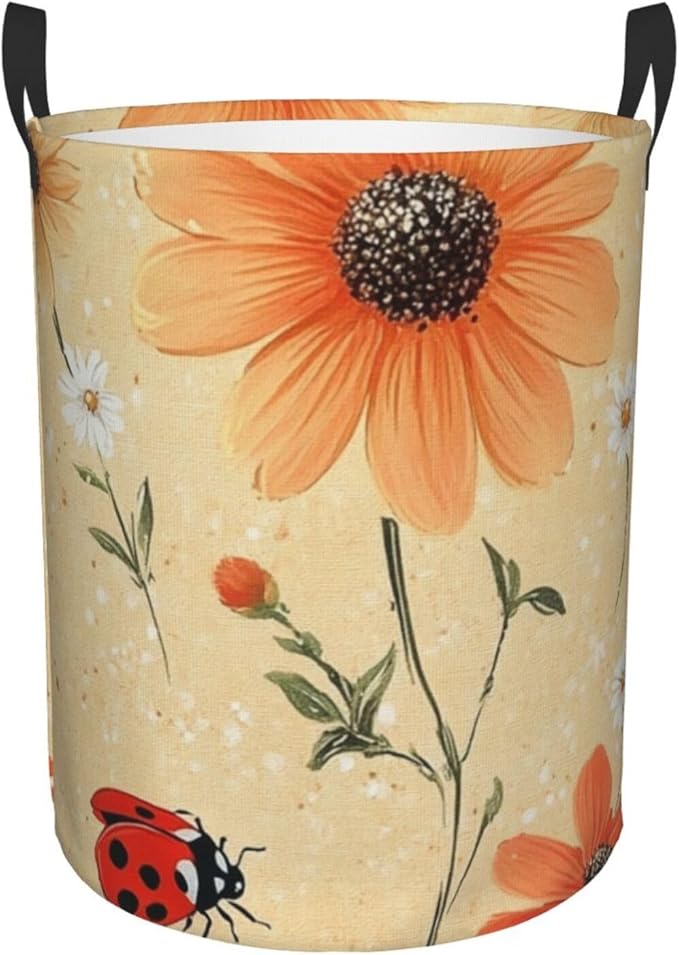 Ladybug And Flower Print Laundry Basket For Storage Bins Gift Baskets Bedroom Clothes Hamper