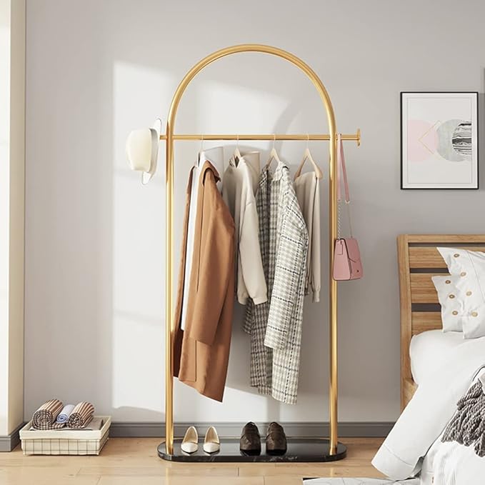 WIGING Coat Rack, Bedroom Floor Household Clothes Rack, Round Clothes Rails Storage Stand for Small Space Bedroom Entryway Shelf (Color : Gold, Size : 85x30x172cm)