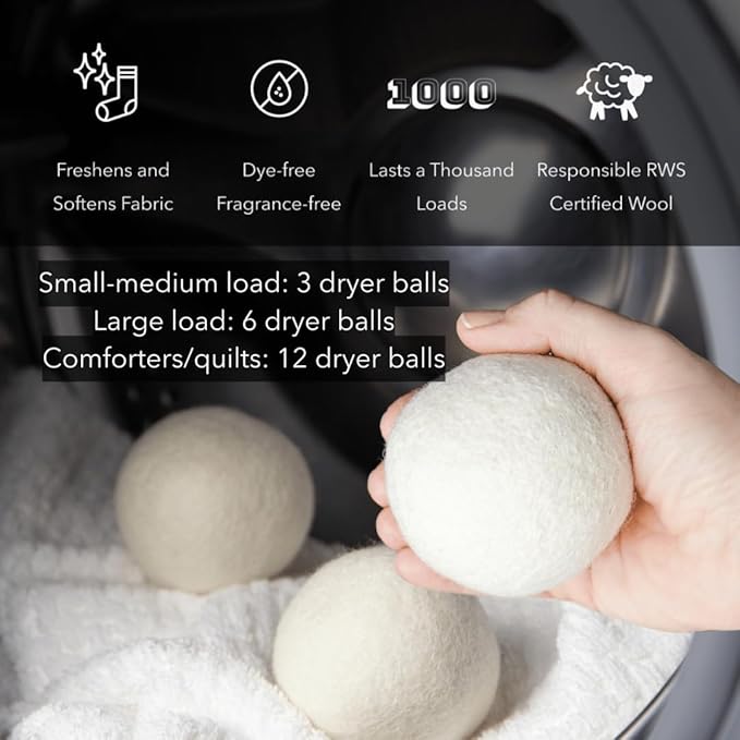 Wool Dryer Balls - 100% RWS Certified New Zealand Wool - Finished in Nepal - Pack of 3 - Softens & Fluffs Without Harmful Chemicals