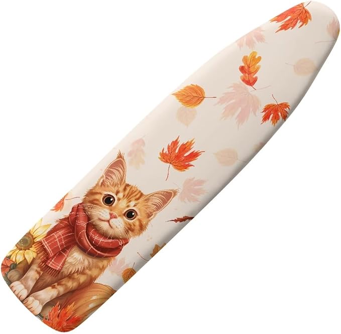 GLENLCWE Orange Cat Ironing Board Cover for Women,Thanksgiving Thick Iron Pad Board Cover Heavy Duty Scorch Resistant,Keep in Place Fall Decorations