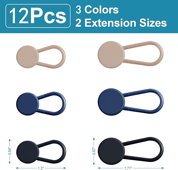 12 PCS Button Extenders for Jeans, Pants Waistband Expanders, Instant Waist Extender Buttons for Women and Men, No Sew Jeans Waist Extension 1-1.4 Inches