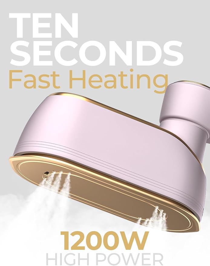Portable Travel Steamer, 1200W Handheld Fabric Steamer for Clothes, 4Modes with LCD Display, Powerful Wrinkle Remover for Home & Travel, 150ml Water Tank, 10S Fast Heat-Up, 180°Swivel Handle, Pink
