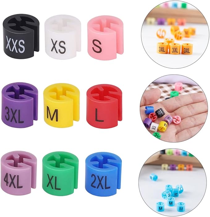 iplusmile Plastic Hanger Size Markers: 180pcs Clothes Garment Markers Assortment Kit, XXS - 4XL Color-Coding Clothing Coded Size Clips Round Small Sizes Tags for Wire Hangers