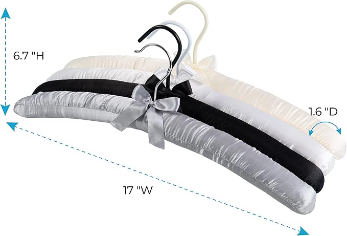 JS HANGER Padded Hanger for Sweaters - 17 Inch Extra Large Heavy Duty Satin Covered Coat Hangers No Shoulder Bump for Women Clothes, Sweaters, Dresses, Clothing, Weddings, Lingerie Pack of 10, Grey