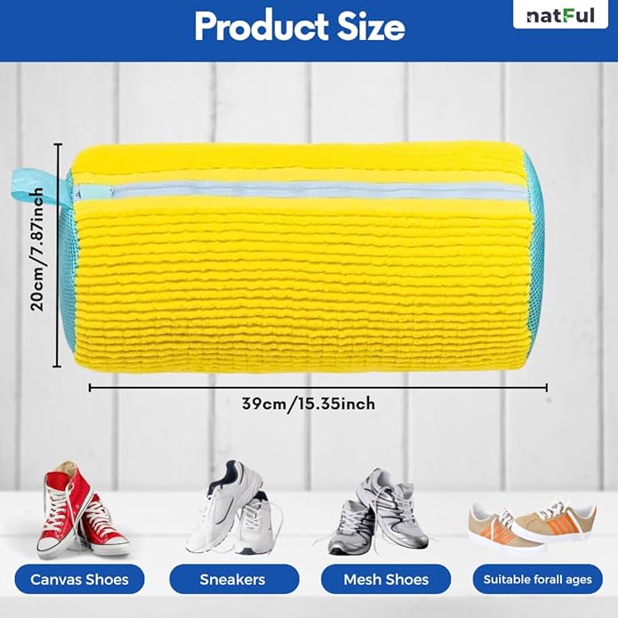 2-Pack Shoe Washing Machine Bag – Reusable Shoe Washing Bag with Brush & Shoe Trees, 360° Deep Cleaning Durable Sneaker Washing Machine Bag, Fits All Shoe Types & Sizes (Yellow, 15.35" × 7.87")