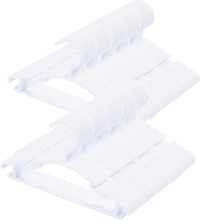 100 Pack White Baby Nursery Closet Hangers, Non-Slip Laundry Infant Pant Hanger for Newborn Clothes Gift, Ultra-Thin Plastic Hanger for Girl Boy Toddler Kid