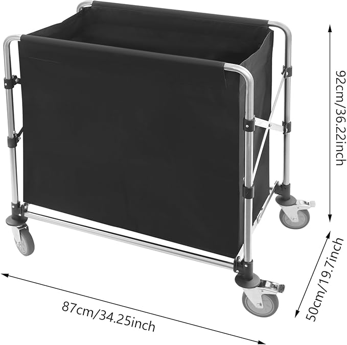 Commercial Laundry Cart with Wheels, 220lbs Capacity Heavy Duty Rolling Hamper, Foldable Laundry Cart with 4 Locking Wheels and Oxford Cloth for Home, Dorm, Hotel, and Commercial Use (Black)