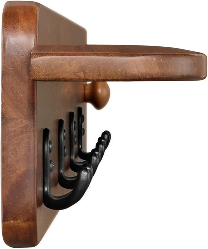 Alaterre Furniture Coat Rack with Shelf - Calais Collection Wall Mount Shelf with 4 Coat Hooks and Peg - Acacia Wood Wall Hangers (Warm Chestnut)