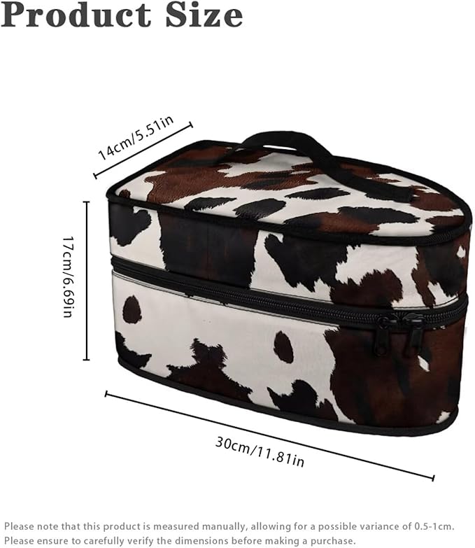 Brown Cow Print Clothes Iron Storage Case with Smooth Zipper Easy to Clean Wear-resistant Iron Portable Storage Bag Fits for Home Outdoor