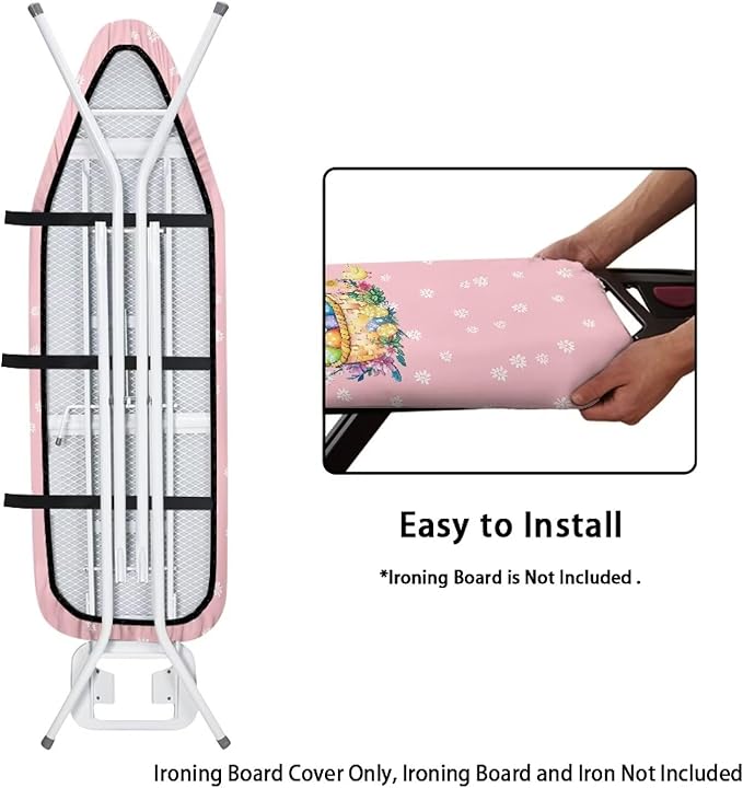 Bunny Easter Day Homes Replacement Ironing Board Cover & Pad, Easter's Rabbit 3 Click Buckles for Smooth Iron, Egg Flower Easy Installation