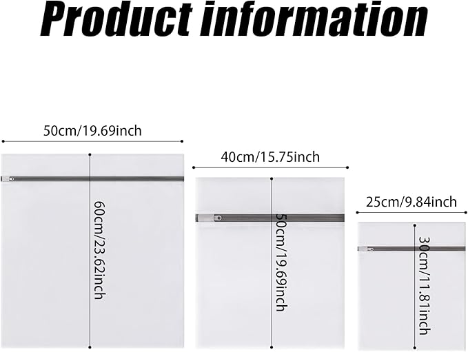 Mesh Laundry Bags for Delicates, Lingerie Wash Bags with Auto-Lock Zipper, 100% Polyester Fine Mesh, White Net, 2XL, 2L, 2S