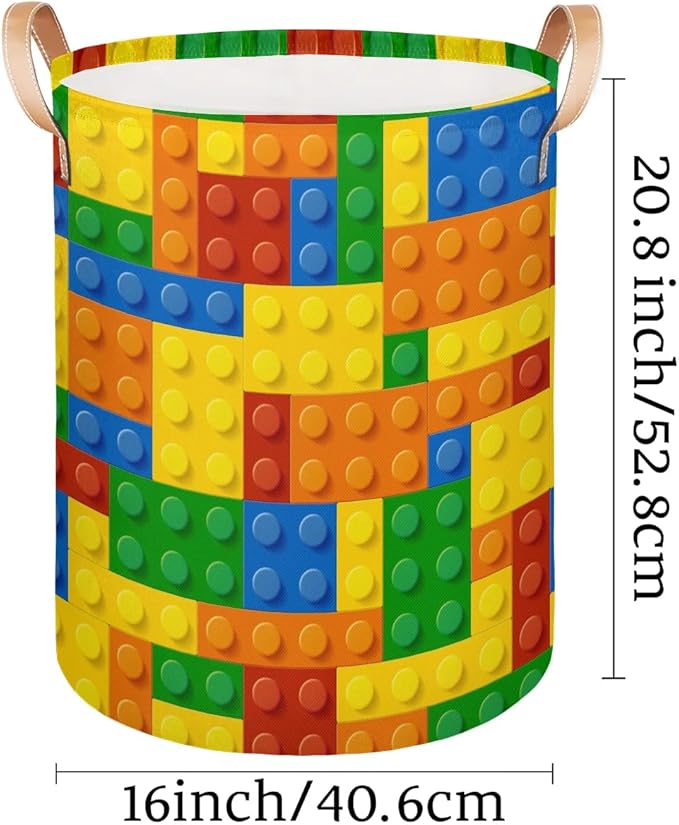 Colorful Building Blocks Large Laundry Basket - Kids Laundry Hamper with Handles - Collapsible Dirty Clothes Organizer Boys Toy Storage Bin Nursery Hamper for Bedroom Bathroom Decor