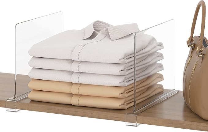 Clear Shelf Dividers for Closet Organization, Pack of 8, Acrylic Dividers for Shelves, Closet Organizers and Storage, Purse Organizer, Fits Clothes Bag Towel, for Bedroom Kitchen Bookshelf
