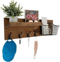 Entryway Mail Organizer with Key Hooks, Coat Hooks, Industrial Mail Basket Wall Mounted