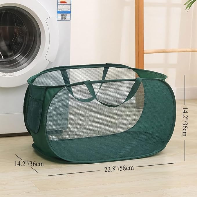 4 Piece Popup Mesh Laundry Basket Durable Handles Collapsible Laundry Baskets Folding Clothes Pastic Hamper for Laundry Room College Dorm (Black)
